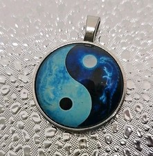 Blue Yin Yang Dragon Glass Necklace Pendant