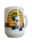 Vintage 1958 FIRE KING Anchor Hocking SNOOPY Skate Boarding Milk Glass Mug RARE