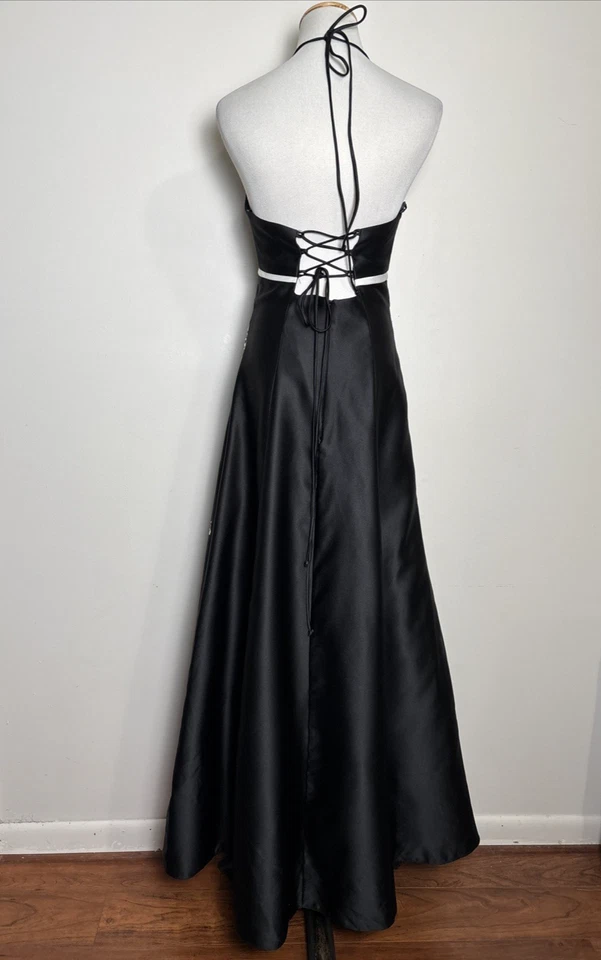 VTG Blondie Nights Y2K Satin Maxi Dress Sz 7 Whimsigoth Babydoll Coquette LaceUp - Image 2 of 4