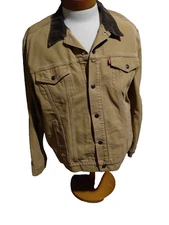LEVIS PREMIUM Mens XL TAN CANVAS TRUCKER JACKET Flannel Lined Corduroy Collar