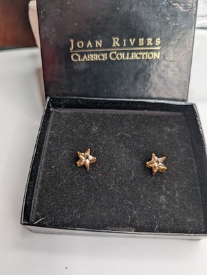 Joan Rivers Classics Collection Star Stud Earrings Gold Tone Champagne CZ NIB