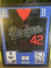 JACKIE ROBINSON FRAMED MATTED BROOKLYN DODGERS JERSEY W PATCH CARD