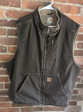 Carhartt Sherpa-Lined Duck Canvas Vest-Dark Brown-Men  s Size 2XL Workwear