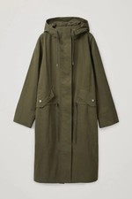 COS Long Hooded Parka Coat Olive Green Size Small (oversized)
