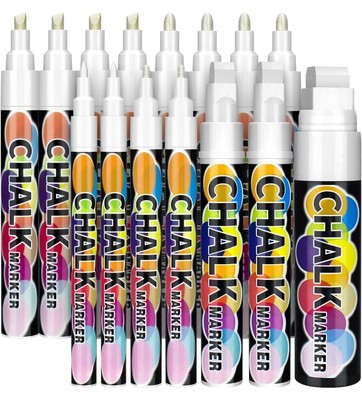 CeleMoon 15 Stück Weiß Flüssigkreide Marker Stifte, Wasserbasis Trocken Nass Radierbar Marker