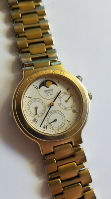 Seiko Mens 7F38-6119 Quartz Watch Gold Bracelet Band Moon Dial Chrono Parts  Only | eBay