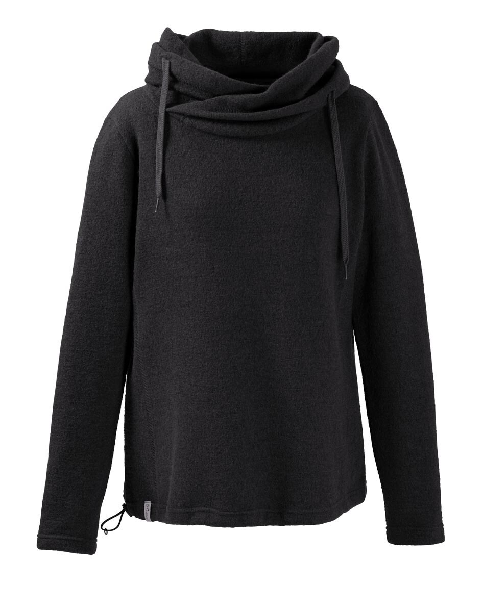Mufflon MU-Kusa Jersey de Lana Ligero con Capucha para Mujer Lana Merino Negro