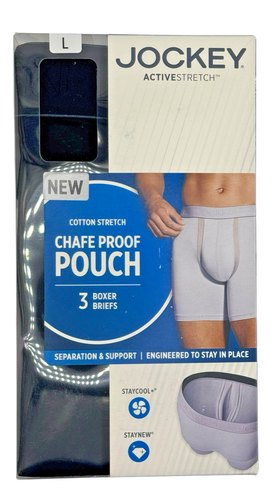 Large-Jockey Men's Chafe Proof Pouch Cotton Stretch Boxer Briefs