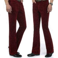 Retro Mens Corduroy Bell Bottom Flares Pants business Work Long Trouser 6 Color