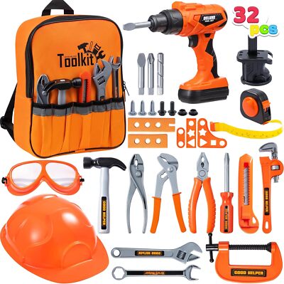 Joyin 32-tlg. Kinder Bauwerkzeug Spielzeug Set, Rucksack von Werkzeug-Spielzeug