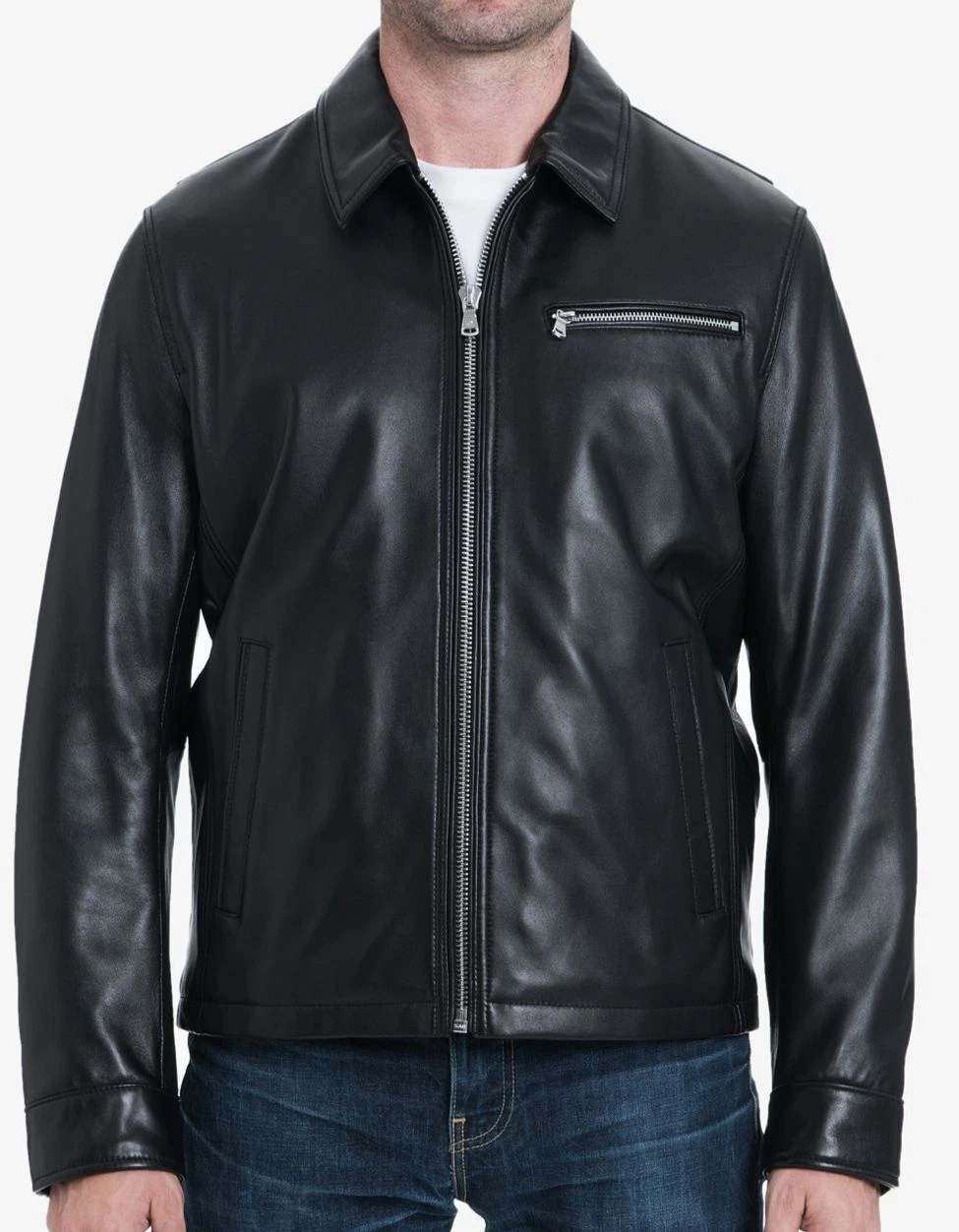 $595 Michael Kors Men Black James Dean Leather Warm Jacket Winter Coat Size S
