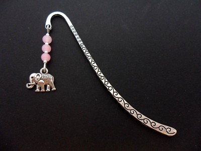 A TIBETAN SILVER PINK JADE  BEAD  & ELEPHANT CHARM BOOKMARK. NEW.