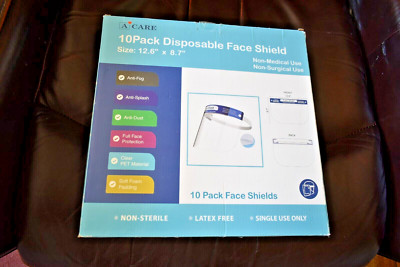 10 Pack Disposable Face Shield by A-Care, All Masks Individually Wrapped