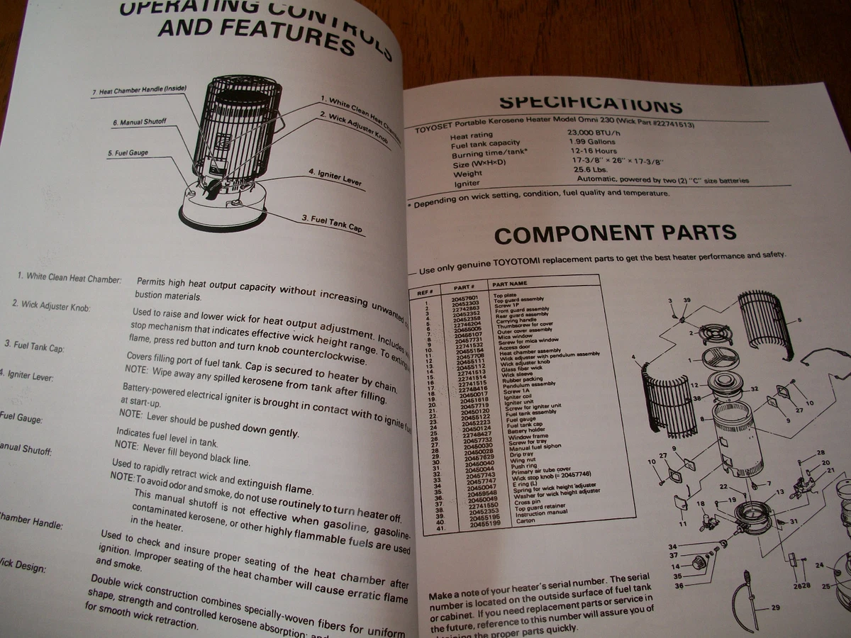 KERO-SUN -Toyostove, Toyotomi, OMNI 230 Owners/Parts Manual | eBay