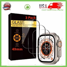 3 Pack Tempered Glass Screen Protector for Apple Watch Ultra 49mm Full Cover
