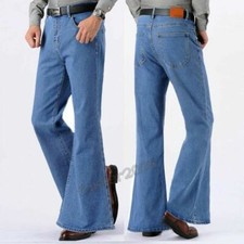 Mens Bell Bottom Jeans Flared Denim Pants Retro 60s 70s Trousers Slim Fit Casual