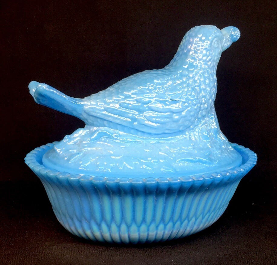 Joe St Clair Art Glass Blue Carnival Bird On Nest Joe St Clair