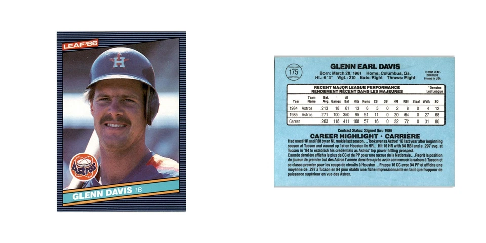 Glenn Davis 1986 Leaf #175 Houston Astros Baseball Card NM - Image 3 of 3