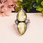Lemon Quartz Gemstone 925 Sterling Silver Ring Oxidize Jewelry Gift For Friends.