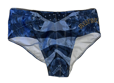 RUFSKIN DUNGLE AQUA DENIM PRINT BRIEF SWIM SIZE M STYLE BB26 BLUE