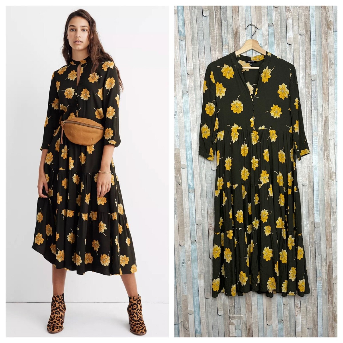 Madewell XS Button Front Tier Dress Fall Flowers Floral