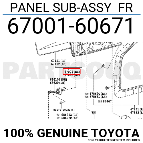 2セット 6700160671 Genuine Toyota PANEL SUB-ASSY FR 67001-60671 | eBay