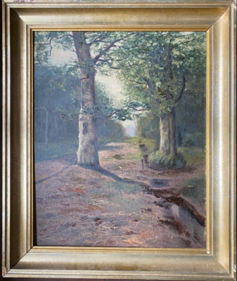 ::OIL PAINTING MONOGR.A.SCH. FOREST PATH FOREST ALLE WITH STREAM FOREST CLEARING