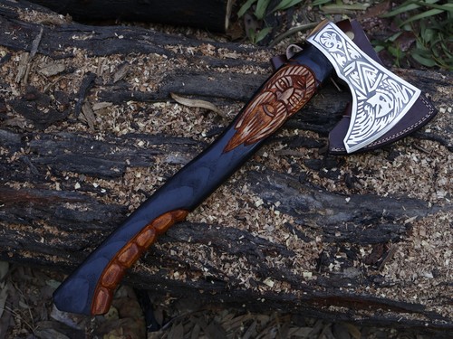 Ascia vichinga lama acciaio al carbonio bellissima ascia Tomahawk fatta a mano con L/guainaBL-4735 - Foto 5 di 23