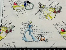 Fat Quarter 18 x21 Princess Cinderella Bell Snow White Disney Cotton Fabric