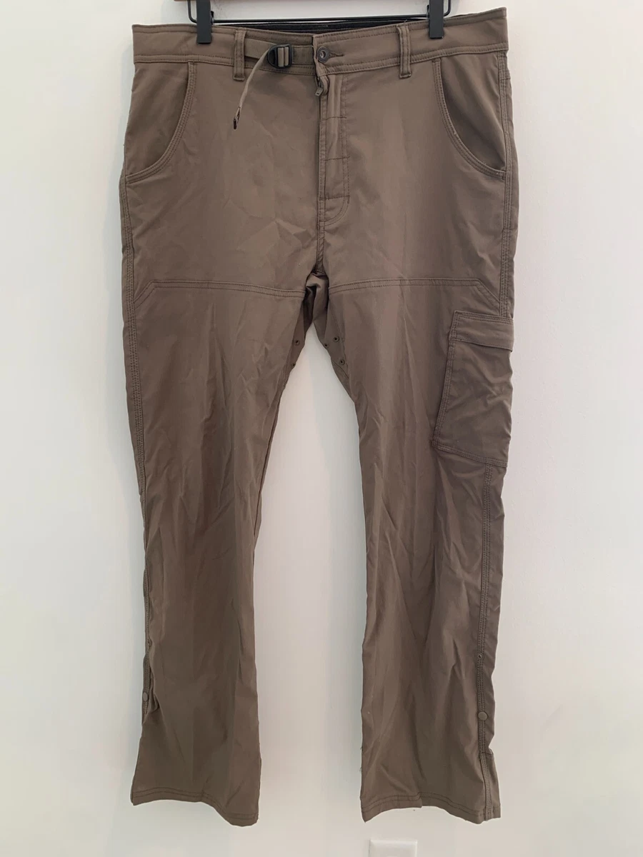 Prana Zion Stretch Hiking Pants Mens Size Large 36 X 32L Brown Belted Nylon