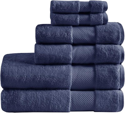 MADISON PARK SIGNATURE 100% Turkish 6 Piece Cotton Towel Set Blue NEW