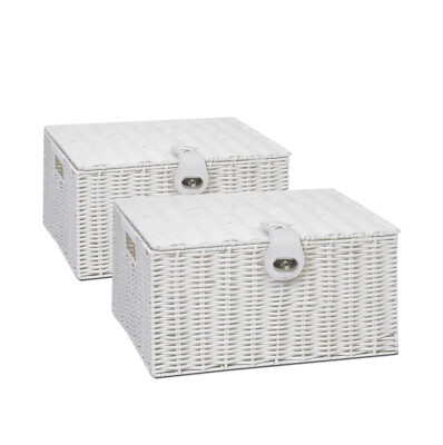 Arpan Handgewebter Aufbewahrungskorb Korb Box mit Deckel & Schloss 2er Set