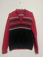 Vintage Chaps Men's Red Printed Jumper Size M Pure Cotton Long Sleeve Sweater
