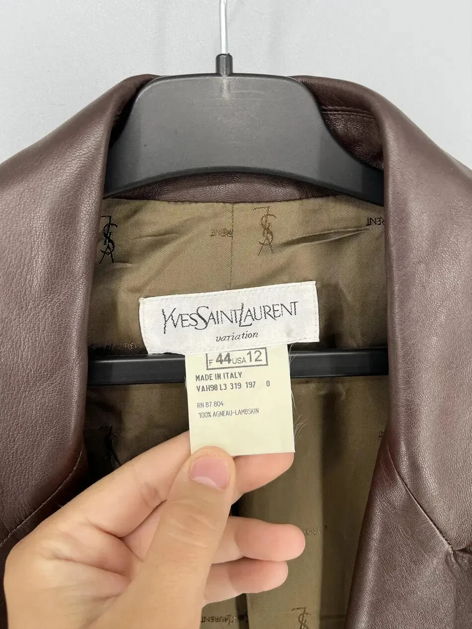 Autentica Giacca di Pelle Vintage Yves Saint Laurent Donna US 12 Italiana