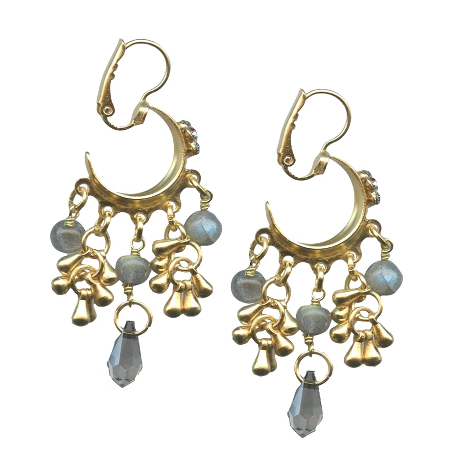 Brincos Mariana Boho Chic Labradorita Mineral e Cinza Cristais Austríacos My Tr... - Imagem 2 de 3