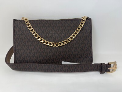 Michael Kors MK Signature Metal Chain Leather Fanny Pack Belt Bag 