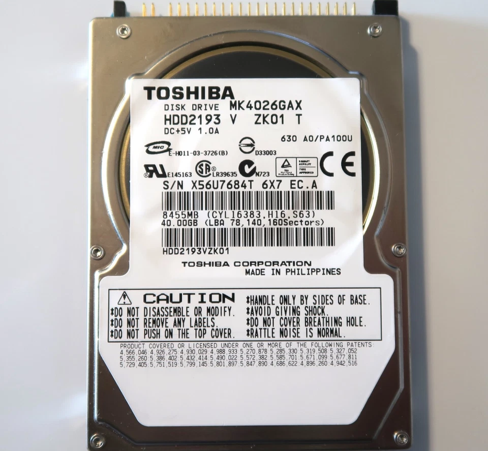 Toshiba MK4026GAX HDD2193 V ZK01 T 630 A0/PA100U 2.5" 40gb IDE (G5B000465-000-A) - Image 2 of 2