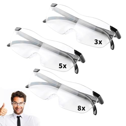 Lot de 3 lunettes loupes de lecture grossissantes noires avec correction +3.00 +5.00 +8.00