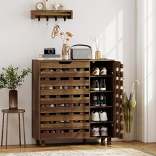 Shoe Storage Cabinet with Cupboard and Open Shelves