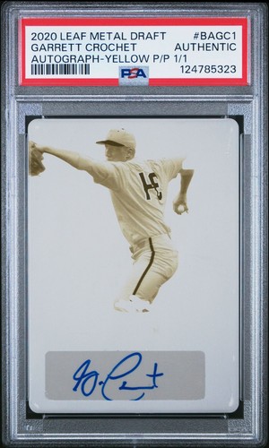 2020 LEAF METAL DRAFT GARRETT CROCHET PRINTING PLATE #1/1 AUTO PSA AUTHENTIC