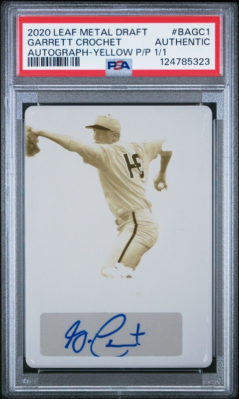 2020 LEAF METAL DRAFT GARRETT CROCHET PRINTING PLATE #1/1 AUTO PSA AUTHENTIC