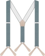 Button Suspenders for Men Y-Back 1.4 Inches Wide Leather Button End Elastic Adju