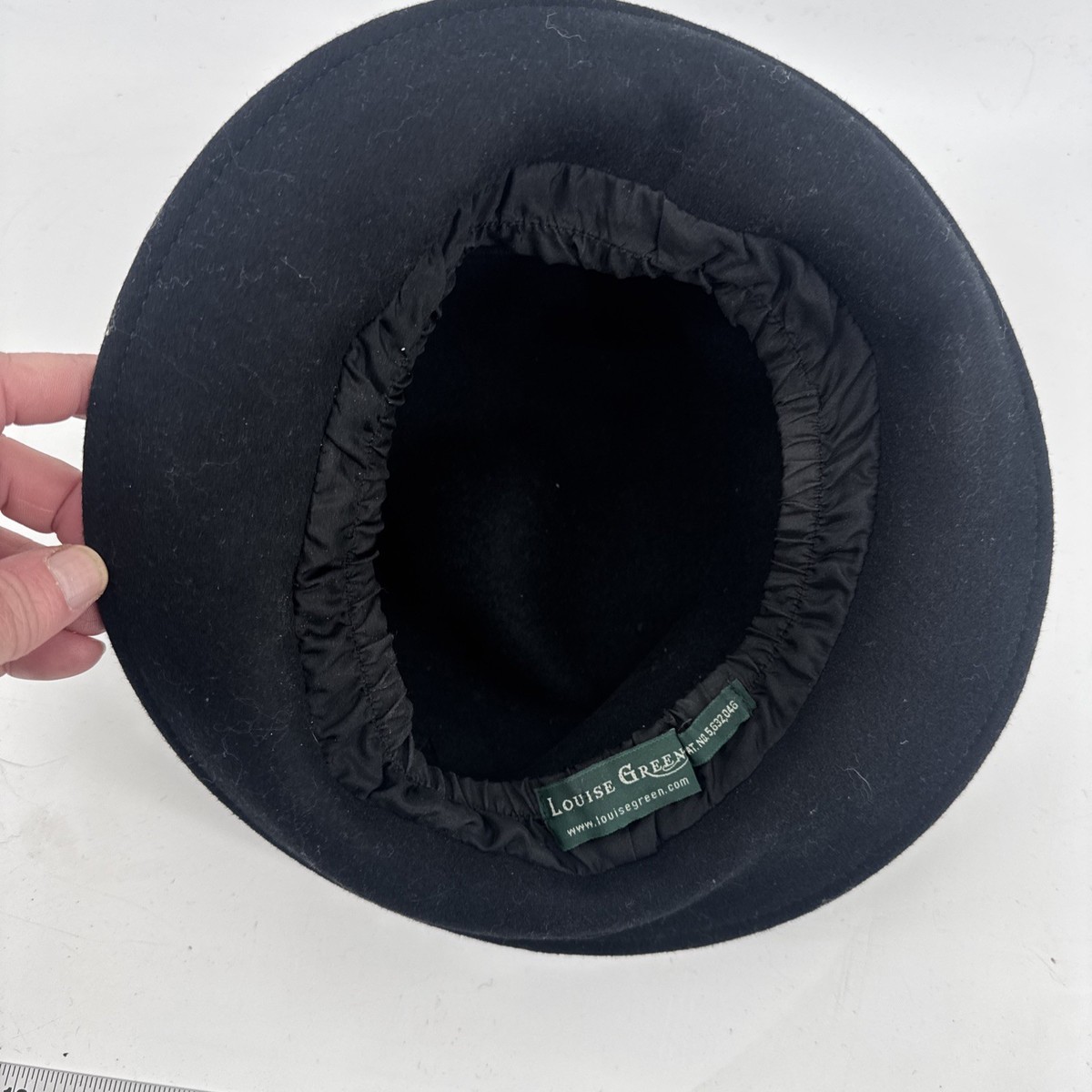 Vintage Louise Green Black Velvet Band Flower Wool Felt 