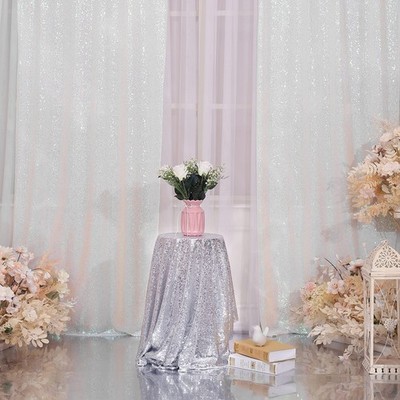 2 PCS 3x8Ft White Sequin Backdrop Curtain for Party Wedding Photography