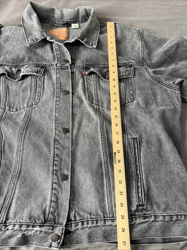 Chaqueta de mezclilla Levi Strauss Trucker para hombre gris envejecido negra descolorida grunge talla 4X Foto 4 de 4