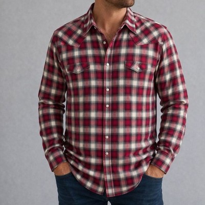 Ely Cattleman XL Red Plaid Western Pearl Snap Shirt Cowboy Ranch Mens