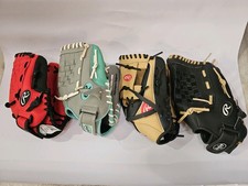 Rawlings Kids Leather Baseball Glove Mitts Lot Of 4 Size 11-13 inch
