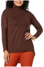 DG2 by Diane Gilman Women's Knit Drape Back Turtleneck Top Chocolate
