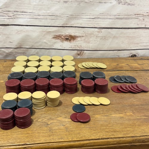 393 VTG Bakelite Catalin Clay Poker Chips Red Blue White/Tan 1 1/2" & 1 1/4"