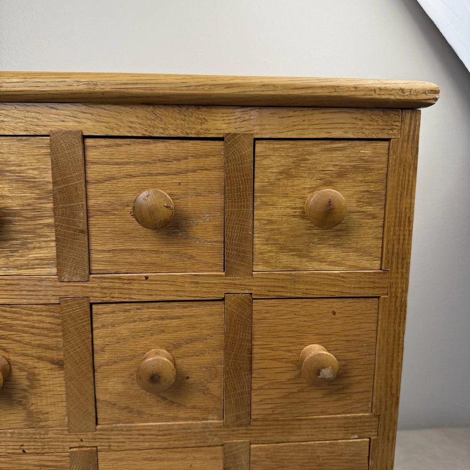 Oak Wood Apothecary Cabinet 9-Drawer Spice Chest Desktop Organizer Rustic Small - Image 2 of 4